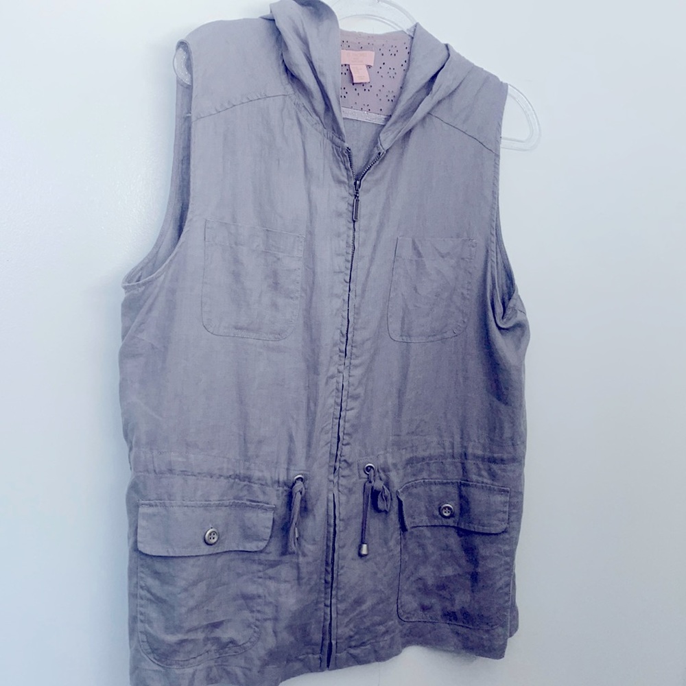 Linen sleeveless hooded jacket xl